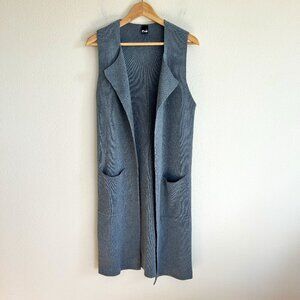 PHO Italy Sweater Blue Duster Knit Cardigan Open Front Pockets Classic